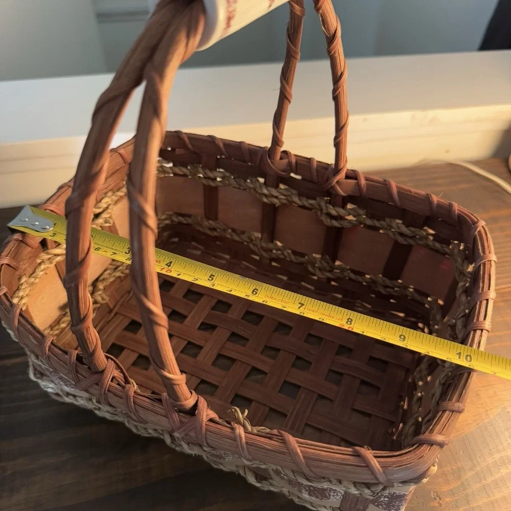 Vintage Cottagecore Wicker Basket Set Heart Glass Handle Holder Grannycore Decor